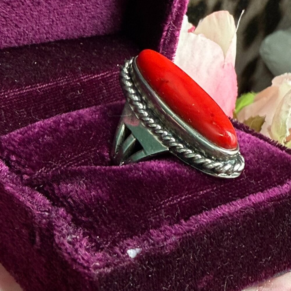 Indian Native American Shube's Manufacturing Inc Coral Sterling Silver Ring